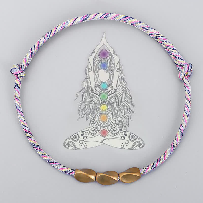 Buddha Stones Bransoletka Balance z wielokolorowego sznurka z miedzianych koralików w kolorze złotym - image 1
