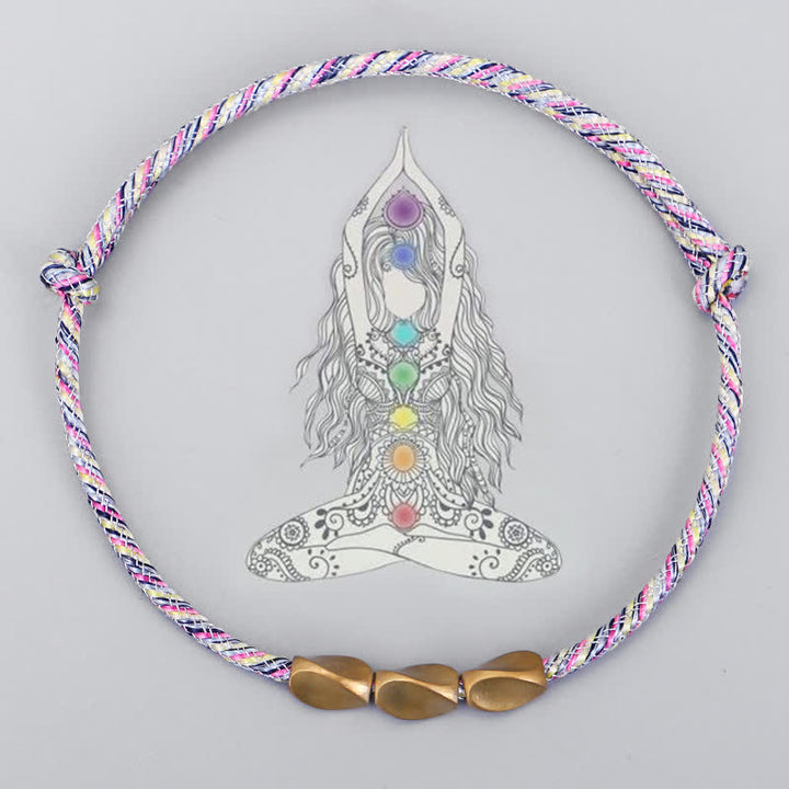 Buddha Stones Bransoletka Balance z wielokolorowego sznurka z miedzianych koralików w kolorze złotym - image 1