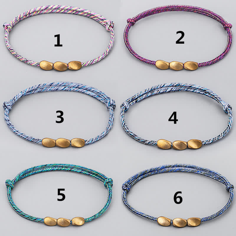 Buddha Stones Bransoletka Balance z wielokolorowego sznurka z miedzianych koralików w kolorze złotym - image 14