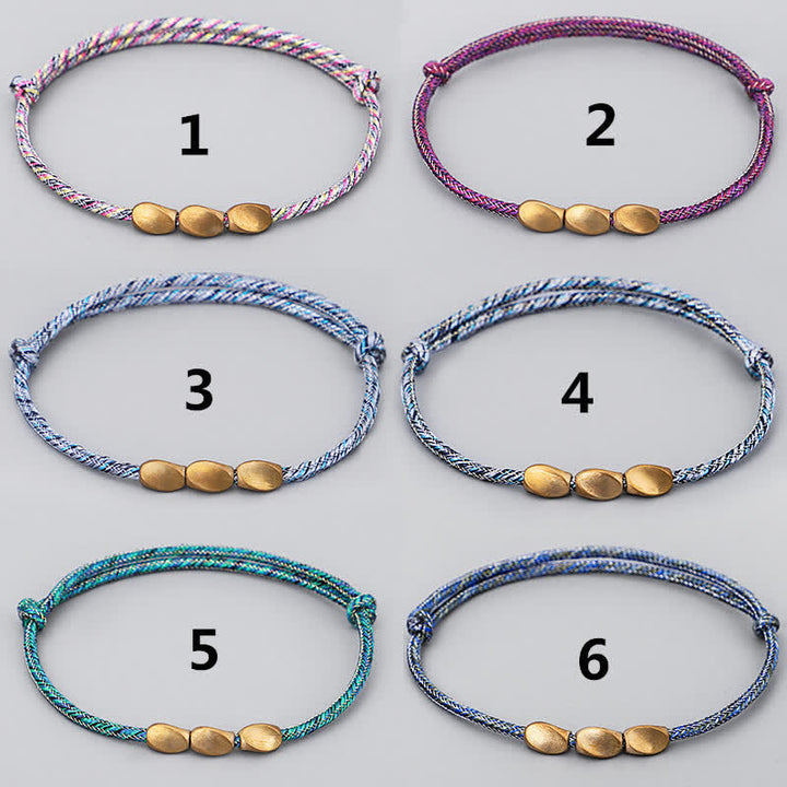 Buddha Stones Bransoletka Balance z wielokolorowego sznurka z miedzianych koralików w kolorze złotym - image 14