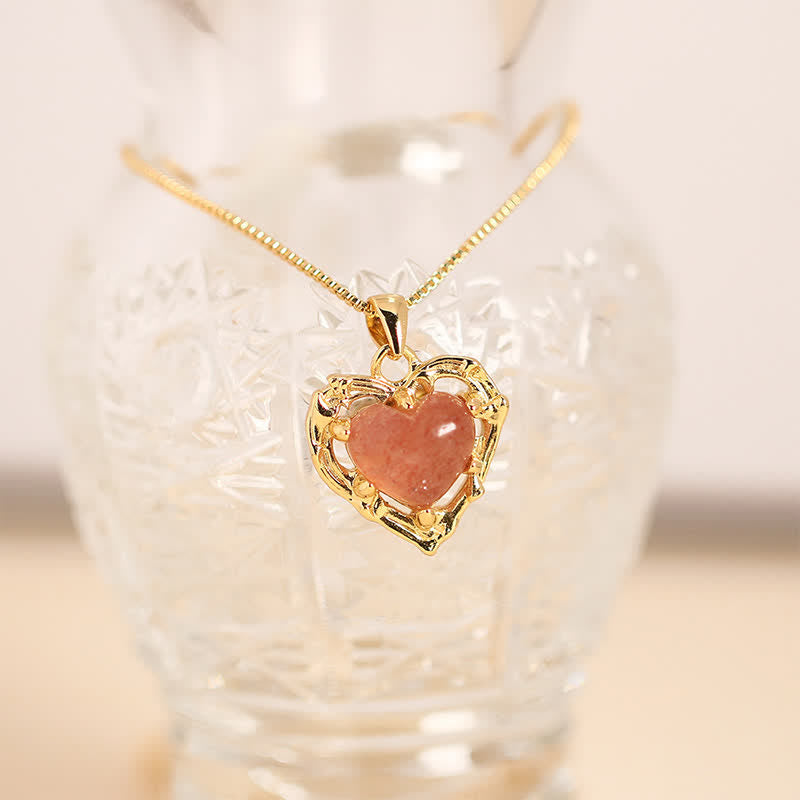 Buddha Stones Naszyjnik w kształcie serca z naturalnym kryształem ametystu - Naturalny kwarc truskawkowy (kolor może się różnić) - image 12