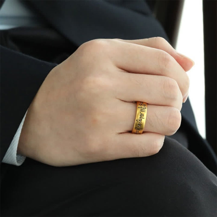 Buddha Stones Pierścień czystości Six True Words „Om Mani Padme Hum” z regulacją - image 3