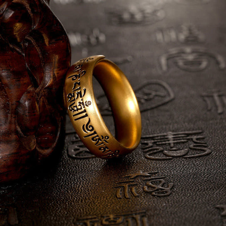 Buddha Stones Pierścień czystości Six True Words „Om Mani Padme Hum” z regulacją - image 1