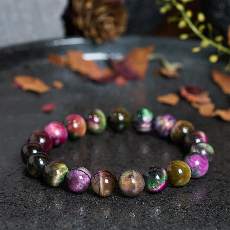 Buddha Stones Bransoletka ochronna z kolorowych koralików z czerwonego tygrysiego oka - 10 mm czerwone tygrysie oko (obwód nadgarstka: 16-17 cm) - image 0