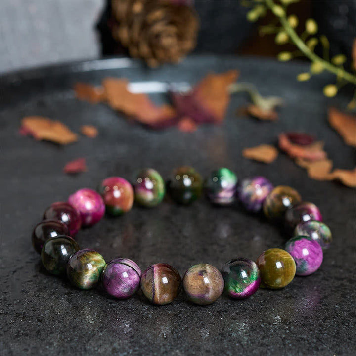 Buddha Stones Bransoletka ochronna z kolorowych koralików z czerwonego tygrysiego oka - 10 mm czerwone tygrysie oko (obwód nadgarstka: 16-17 cm) - image 0