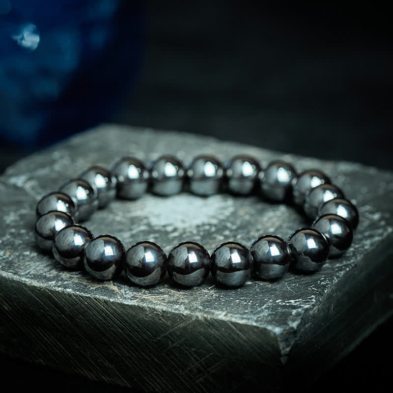 Buddha Stones Potężna bransoletka z naturalnych koralików hematytu - Hematyt 10 mm (obwód nadgarstka: 16-17 cm) - image 0
