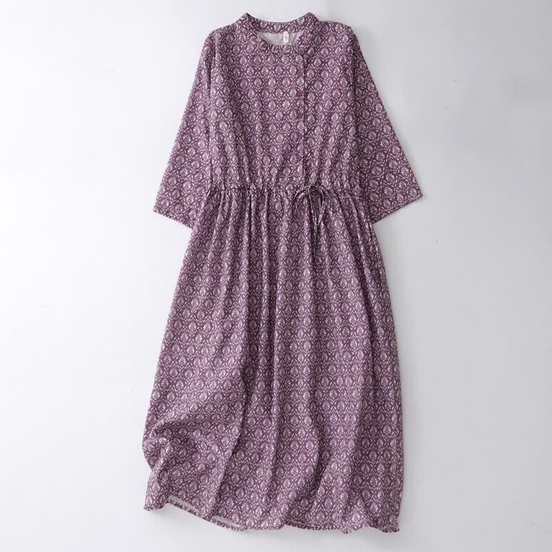 Buddha Stones Letnia damska sukienka z krótkim rękawem i kieszeniami, zapinana na guziki i ściągacz w kwiaty - RebeccaPurple - US12, UK/AU16, EU44 (2XL) - image 0