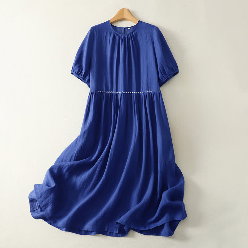 Buddha Stones Letnia, minimalistyczna, zapinana na guziki, damska sukienka z krótkim rękawem za kolano i kieszeniami - RoyalBlue - US12, UK/AU16, EU44 (2XL) - image 0