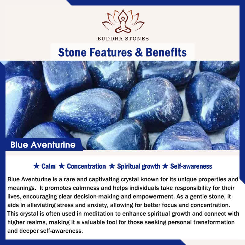 Buddha Stones Naszyjnik z koralików naturalnego niebieskiego awenturynu i białego jadeitu - image 5