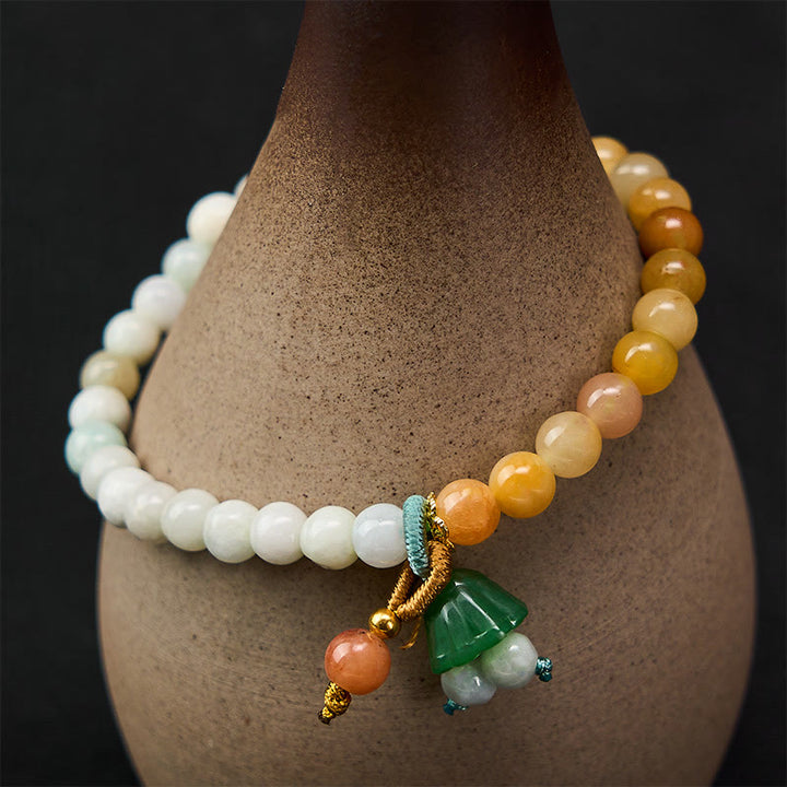 Buddha Stones Bransoletka z jadeitowym kwarcytem i klamrą pokoju, zawieszką Lotus Pod Luck Abundance - Jadeit (obwód nadgarstka: 14-15 cm) - image 0