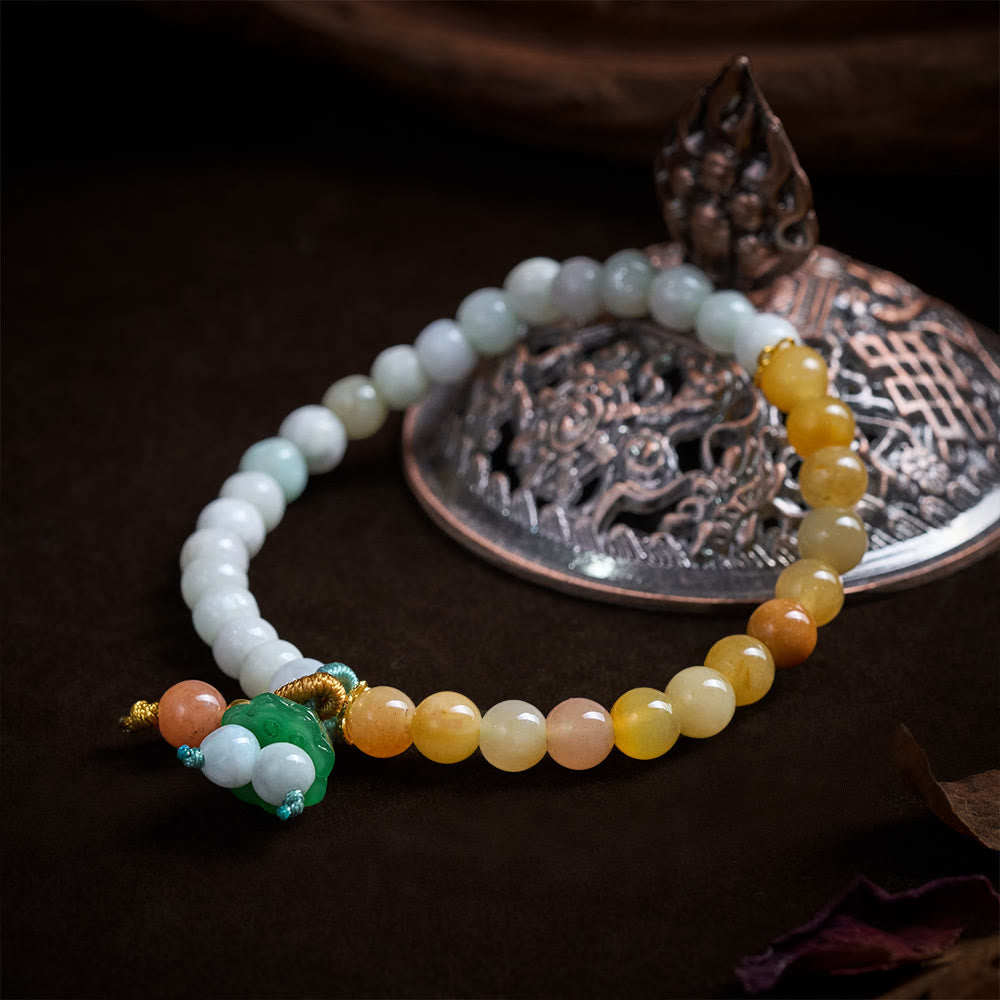 Buddha Stones Bransoletka z jadeitowym kwarcytem i klamrą pokoju, zawieszką Lotus Pod Luck Abundance - image 1