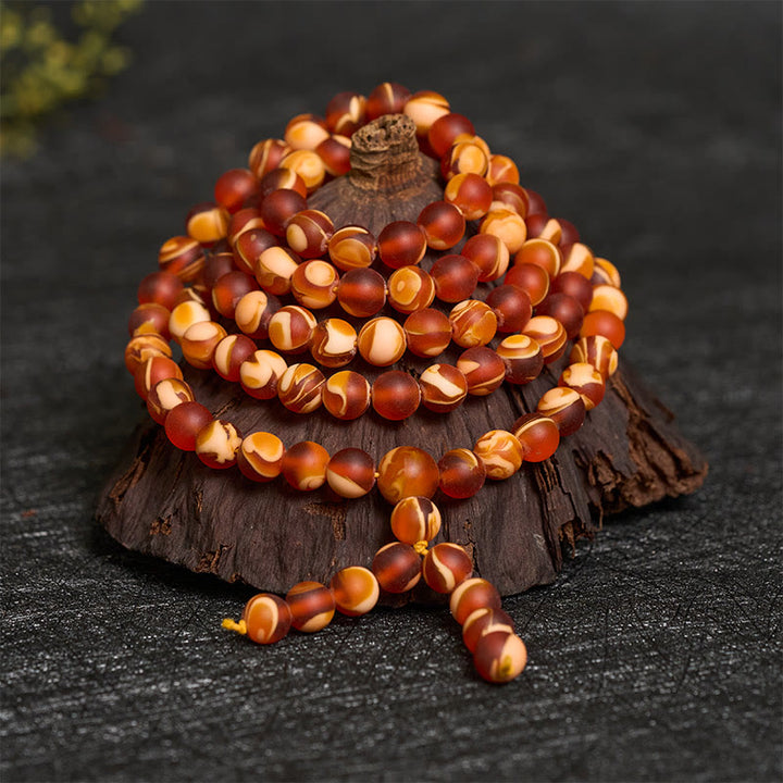 Buddha Stones 108 tybetańskich okrągłych koralików z bursztynu, przezroczysta mala na lęk - image 2