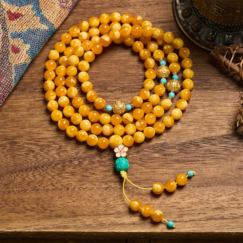 Buddha Stones 108 koralików z bursztynu tybetańskiego Om Mani Padme Hum Mala - 10 mm - image 0