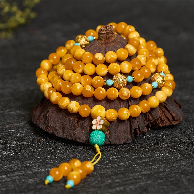 Buddha Stones 108 koralików z bursztynu tybetańskiego Om Mani Padme Hum Mala - image 1