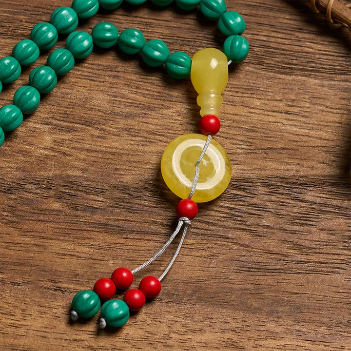 Buddha Stones Tybetańskie koraliki 108 turkusowych koralików dyniowych Dzi Bead Mala do pozytywnego myślenia - image 5