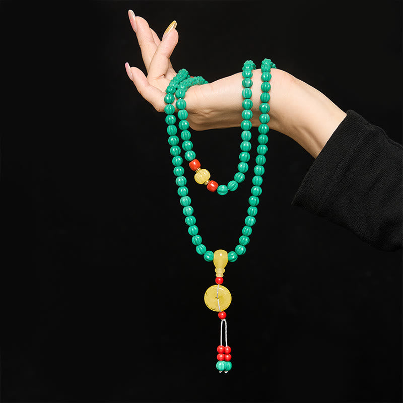 Buddha Stones Tybetańskie koraliki 108 turkusowych koralików dyniowych Dzi Bead Mala do pozytywnego myślenia - image 4