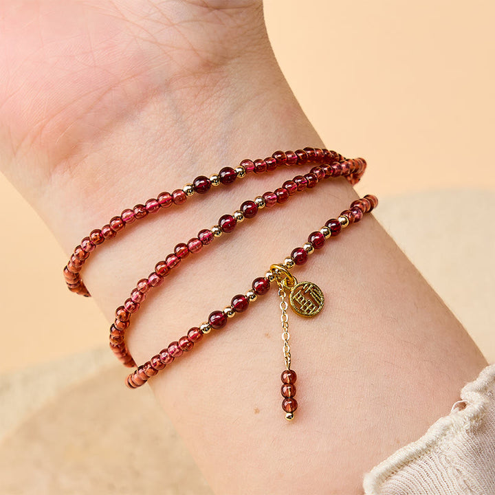 Buddha Stones Bransoletka oczyszczająca z gwiazdami granatu naturalnego 4 mm z potrójnym owinięciem - image 5