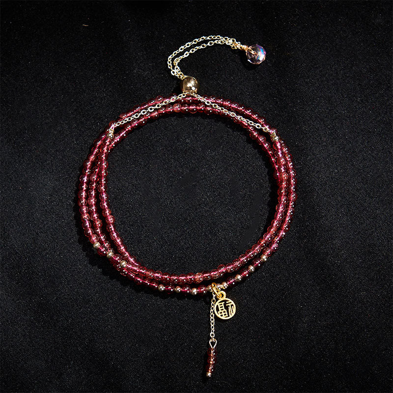Buddha Stones Bransoletka oczyszczająca z gwiazdami granatu naturalnego 4 mm z potrójnym owinięciem - image 2