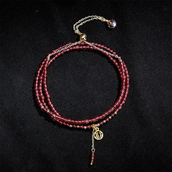 Buddha Stones Bransoletka oczyszczająca z gwiazdami granatu naturalnego 4 mm z potrójnym owinięciem - image 2