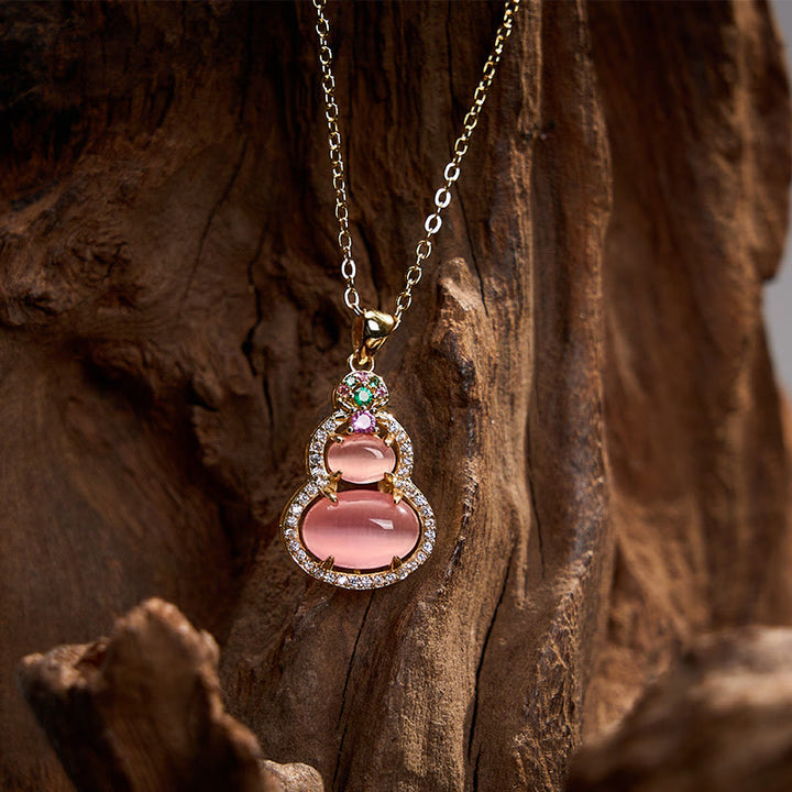 Buddha Stones Naszyjnik z wisiorkiem i różowym chalcedonem i tykwą optymistyczny - image 8