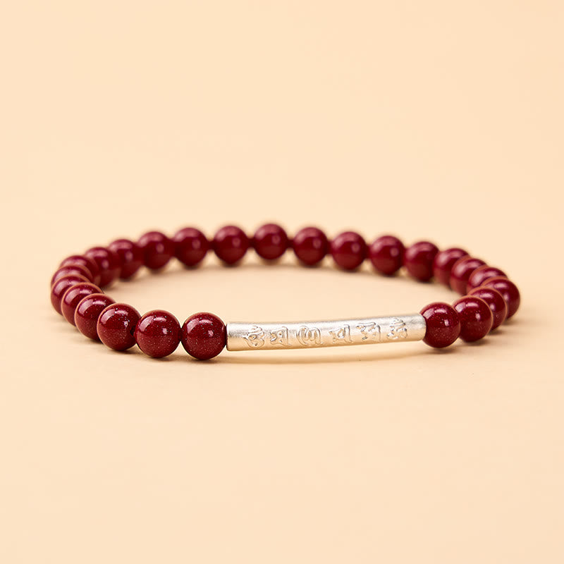 Buddha Stones Bransoletka mądrości Om Mani Padme Hum z cynobru i srebra próby 999 - Srebro cynobrowe (obwód nadgarstka: 14–15 cm) - image 9