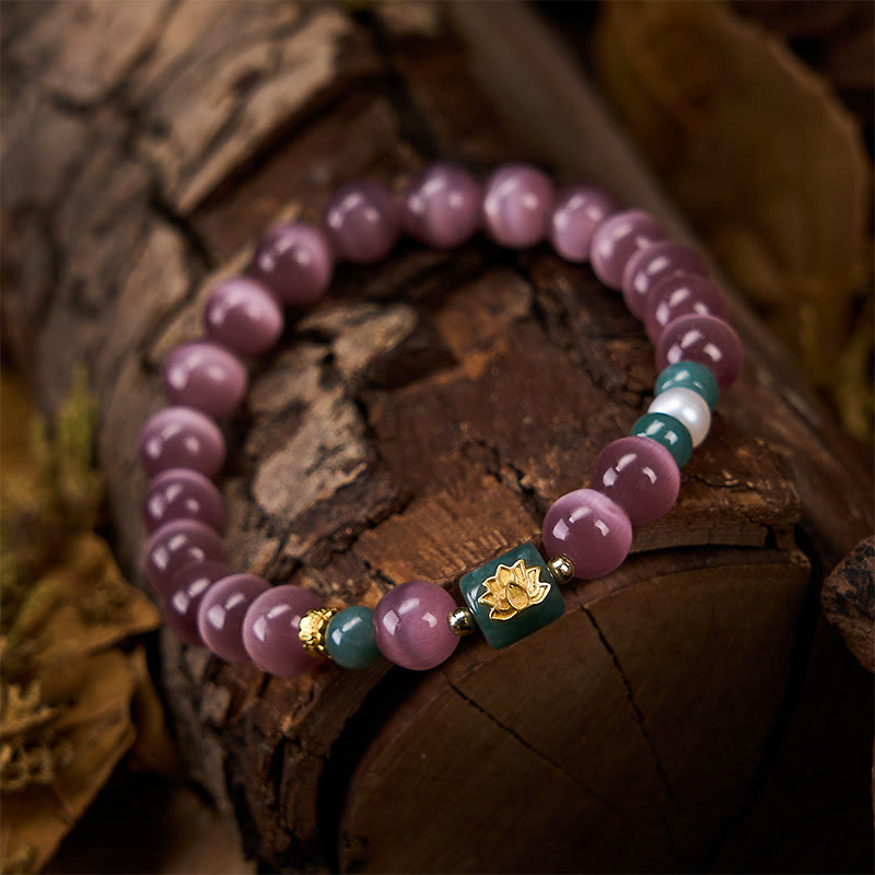 Buddha Stones Bransoletka oświecenia z fioletowym symbolem lotosu w kształcie kociego oka - image 4