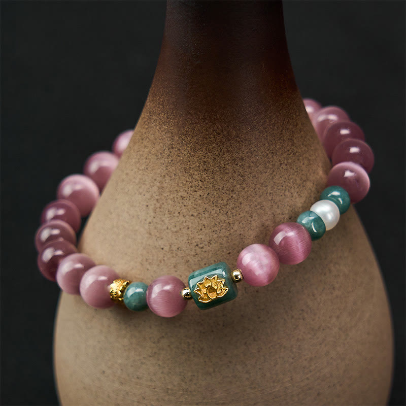 Buddha Stones Bransoletka oświecenia z fioletowym symbolem lotosu w kształcie kociego oka - image 5
