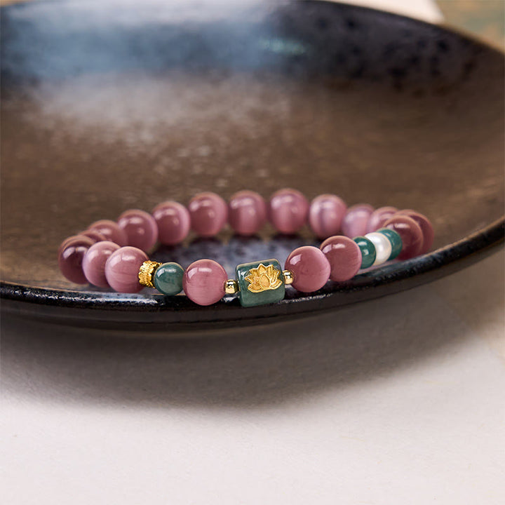 Buddha Stones Bransoletka oświecenia z fioletowym symbolem lotosu w kształcie kociego oka - image 3