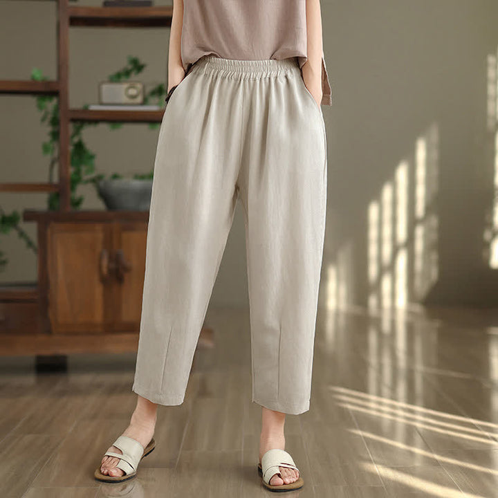 Buddha Stones Letnie, swobodne, damskie, zwężane spodnie z kieszeniami - Beżowy - US8-10，UK/AU12-14，EU40-42 (2XL) - image 8