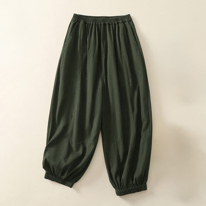 Buddha Stones Letnie, swobodne, elastyczne spodnie damskie ze zwężanymi nogawkami i kieszeniami - Oliwkowy - US8-10，UK/AU12-14，EU40-42 (2XL) - image 0