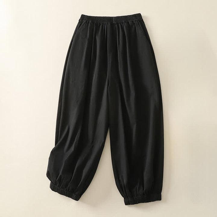 Buddha Stones Letnie, swobodne, elastyczne spodnie damskie ze zwężanymi nogawkami i kieszeniami - Czarny - US8-10，UK/AU12-14，EU40-42 (2XL) - image 5