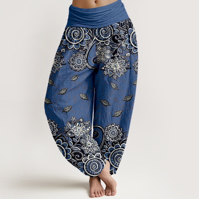 Buddha Stones Spodnie damskie harem z elastycznej talii, z czystej bawełny, w intensywnym pomarańczowym kolorze, z wzorem paisley i mandali - RoyalBlue - US16, UK/AU20, EU48 (3XL) - image 5