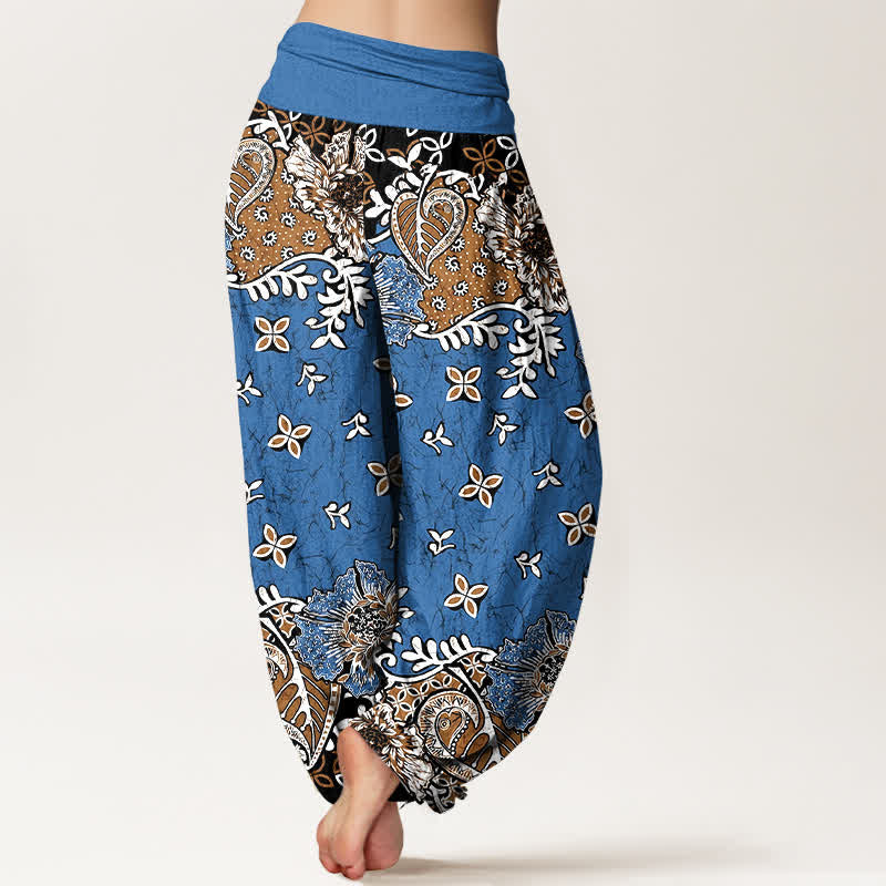 Buddha Stones Spodnie damskie typu harem z elastycznej talii, z czystej bawełny, w boho wzór paisley i kwiaty - image 1