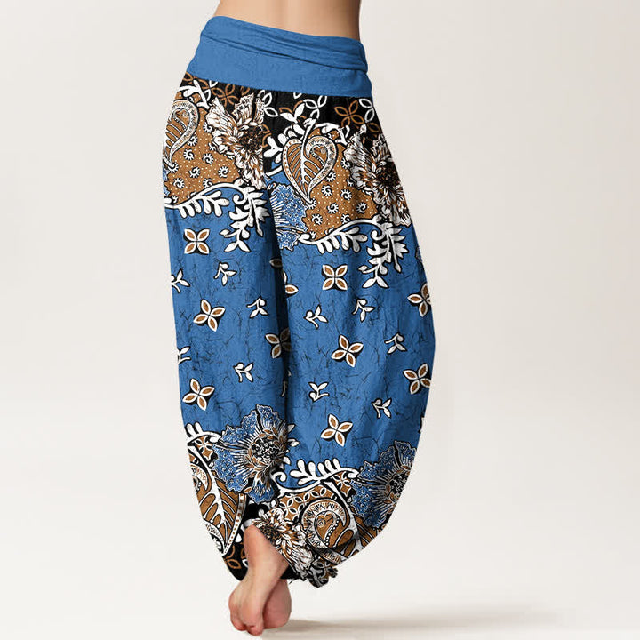 Buddha Stones Spodnie damskie typu harem z elastycznej talii, z czystej bawełny, w boho wzór paisley i kwiaty - image 1