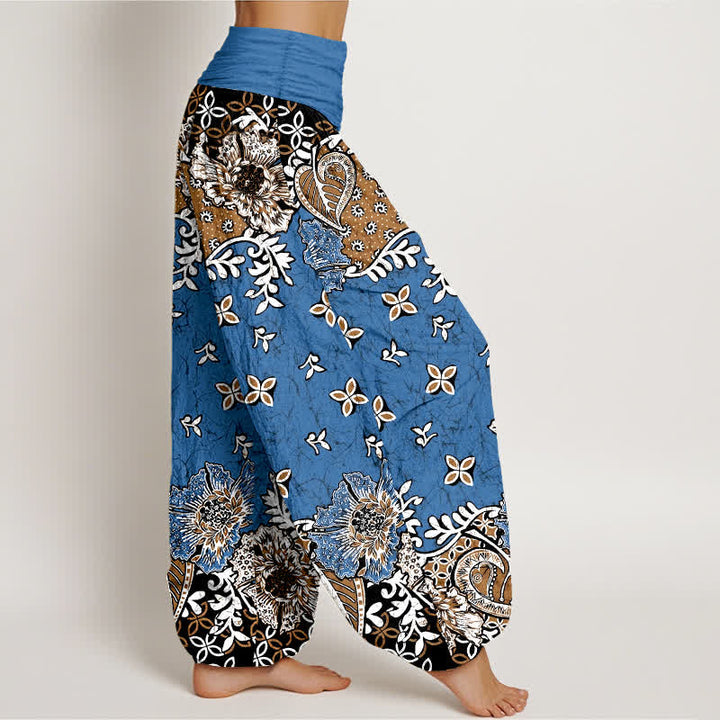 Buddha Stones Spodnie damskie typu harem z elastycznej talii, z czystej bawełny, w boho wzór paisley i kwiaty - image 2