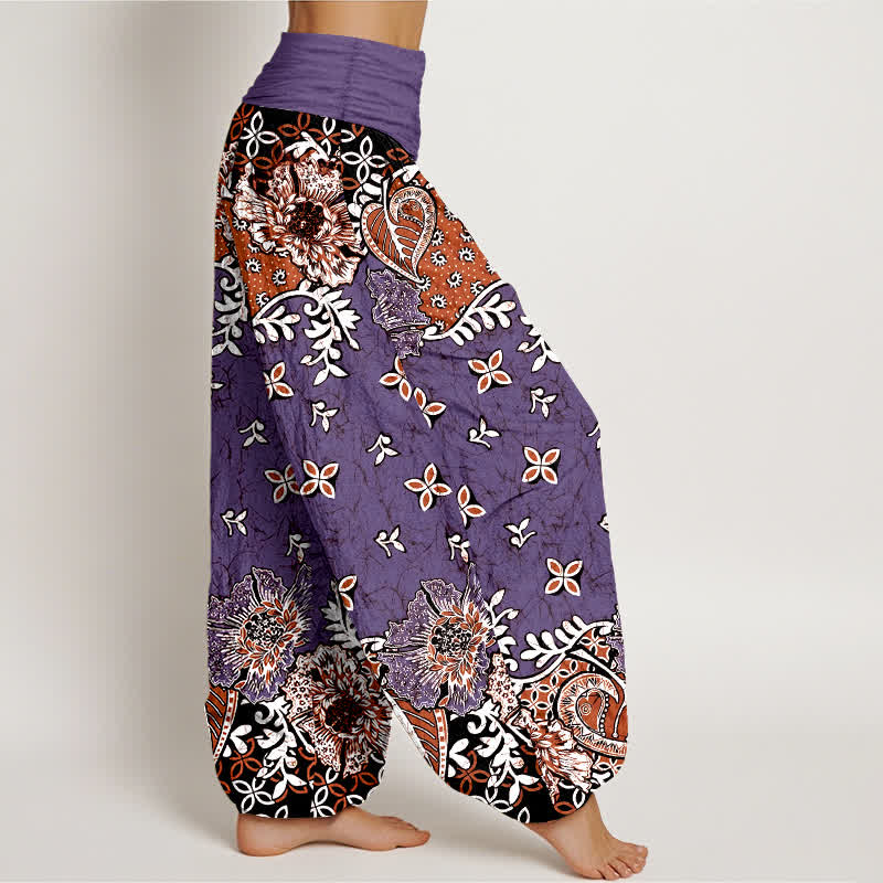 Buddha Stones Spodnie damskie typu harem z elastycznej talii, z czystej bawełny, w boho wzór paisley i kwiaty - image 7