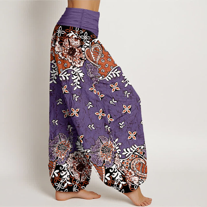 Buddha Stones Spodnie damskie typu harem z elastycznej talii, z czystej bawełny, w boho wzór paisley i kwiaty - image 7