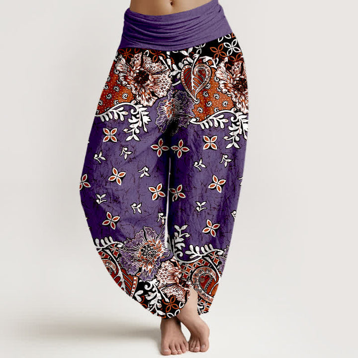 Buddha Stones Spodnie damskie typu harem z elastycznej talii, z czystej bawełny, w boho wzór paisley i kwiaty - Fioletowy - US16, UK/AU20, EU48 (3XL) - image 5