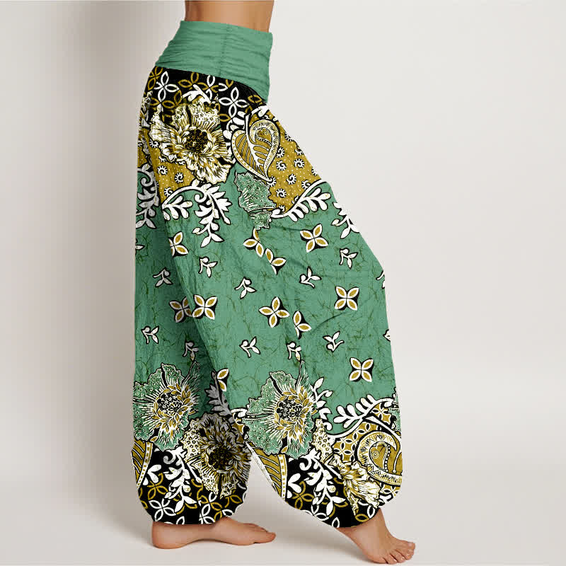 Buddha Stones Spodnie damskie typu harem z elastycznej talii, z czystej bawełny, w boho wzór paisley i kwiaty - image 10