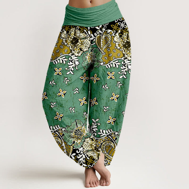 Buddha Stones Spodnie damskie typu harem z elastycznej talii, z czystej bawełny, w boho wzór paisley i kwiaty - MediumSeaGreen - US16, UK/AU20, EU48 (3XL) - image 8