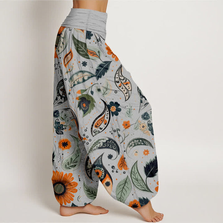 Buddha Stones Spodnie damskie haremki z elastycznej talii z czystej bawełny w stylu boho paisley ze wzorem słonecznika - image 7