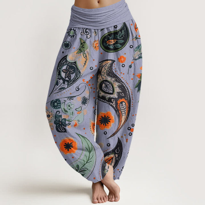 Buddha Stones Spodnie damskie haremki z elastycznej talii z czystej bawełny w stylu boho paisley ze wzorem słonecznika - Lawenda - US16, UK/AU20, EU48 (3XL) - image 8