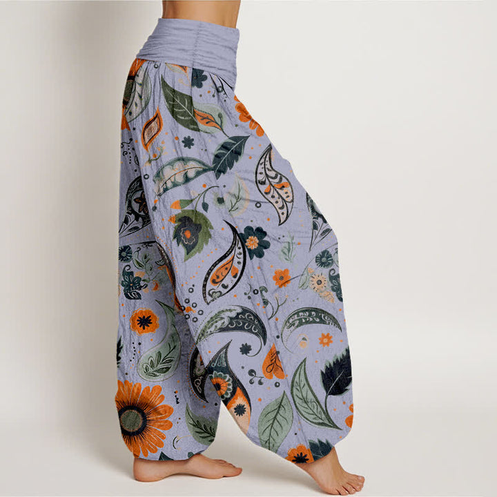Buddha Stones Spodnie damskie haremki z elastycznej talii z czystej bawełny w stylu boho paisley ze wzorem słonecznika - image 10