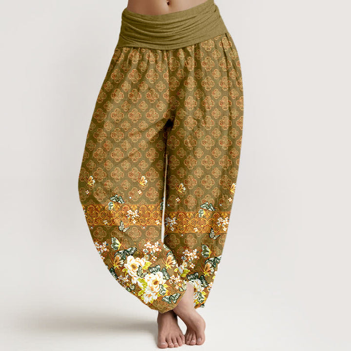 Buddha Stones Spodnie damskie typu harem z elastycznej talii, z czystej bawełny, z motywem kwiatowym w stylu boho - Oliwka - US16, UK/AU20, EU48 (3XL) - image 8