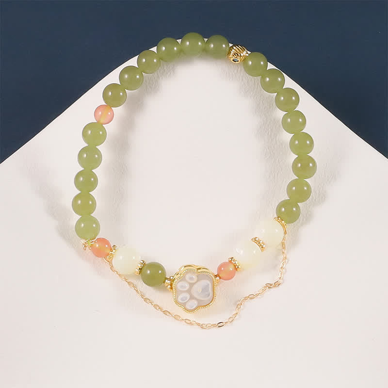 Buddha Stones Bransoletka z naturalnym jadeitem hetiańskim Tridacna z motywem kociej łapki - image 2