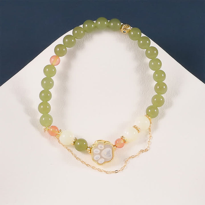 Buddha Stones Bransoletka z naturalnym jadeitem hetiańskim Tridacna z motywem kociej łapki - image 2