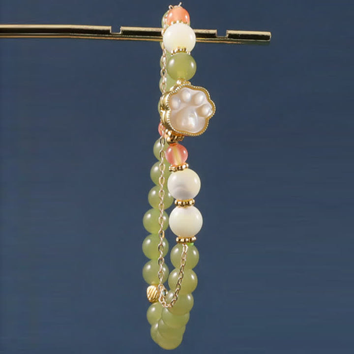 Buddha Stones Bransoletka z naturalnym jadeitem hetiańskim Tridacna z motywem kociej łapki - image 3