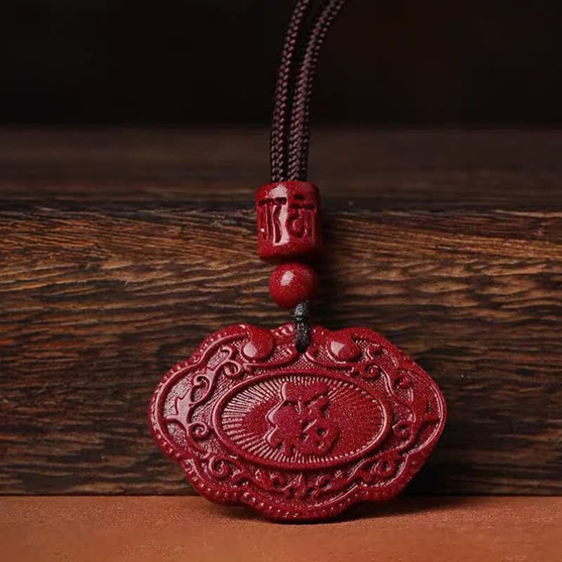 Buddha Stones Naszyjnik z liną i zamkiem szczęścia Cinnabar Fu - image 7