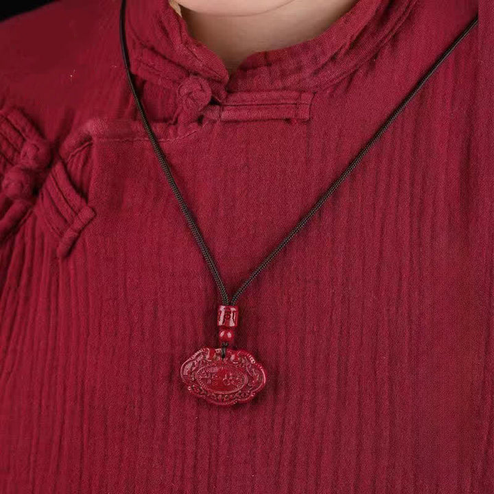 Buddha Stones Naszyjnik z liną i zamkiem szczęścia Cinnabar Fu - image 11