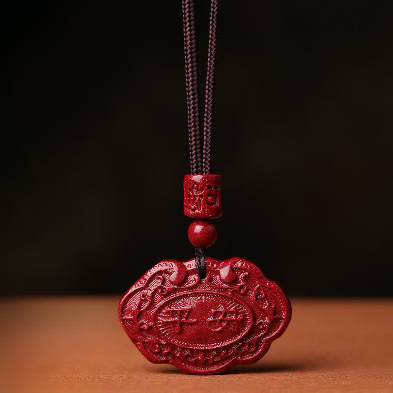 Buddha Stones Naszyjnik z liną i zamkiem szczęścia Cinnabar Fu - Cynobrowy - image 0